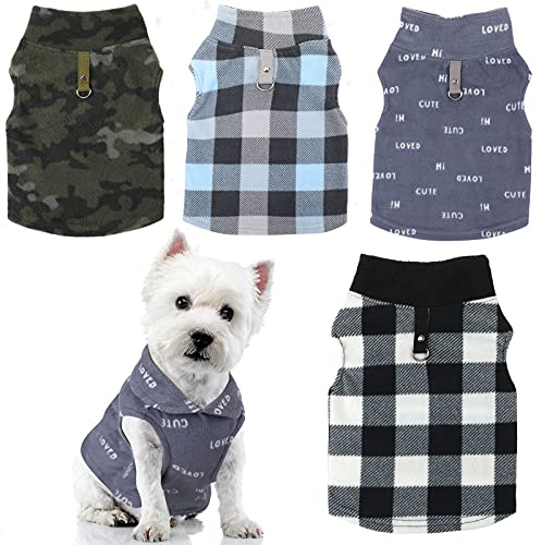 4 Pieces Winter Fabric Dog Sweater with Leash Ring Soft Fleece Vest Dog Clothes Plaid Camouflage Warm Puppy Jacket Pullover Clothes for Small Cat Puppy Chihuahua(S)