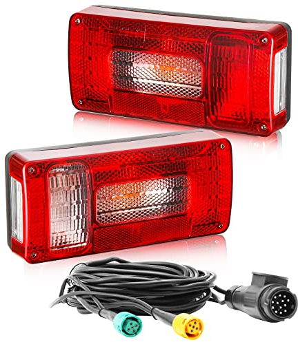 DARKGUARD Halogen Rückleuchten Anhänger Satz 12V,Glühbirne Rücklicht Heckleuchten Anhänger PKW Wohnwagen Verkabelt mit 13poligem Stecker|5,2m Kabel|5poliger Bajonettverbindung| E4 Prüfzeichen