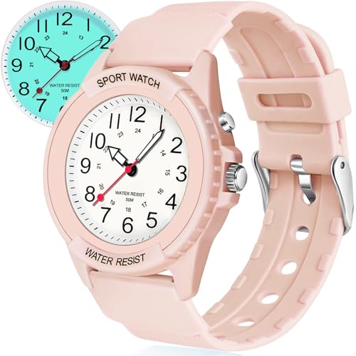 TENOCK Damen Sportliche Armbanduhr,Armbanduhr Analog,Damen Analoge Quarz Uhr,50M Wasserdicht Uhr Armbanduhr mit Nachtlicht für Modischer Casual-Matching oder Sportliche Aktivität(Rosa)