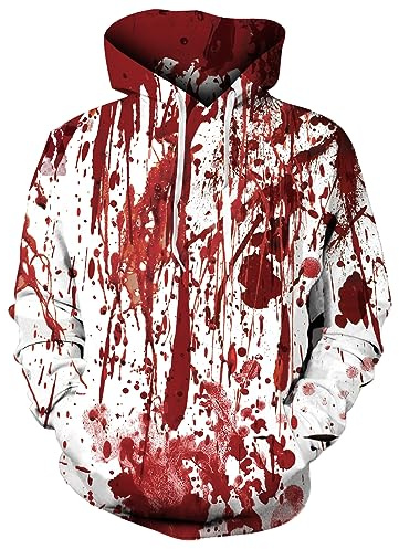 Alisister Unisex huvtröja män kvinnor 3D-tryck huvtröja långärmad tröja med huva tröjor med fleece på insidan S–XXL, Halloween Bloody 2, S