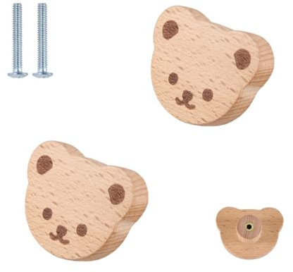 HY HUIJUN Lot de 2 Boutons d'armoire en Bois Animaux Décoratifs en Bois,commode, Tirant, Bois, Boutons de Meubles, Chambre D'enfant, Poignées de Tiroir Pour la Décoration