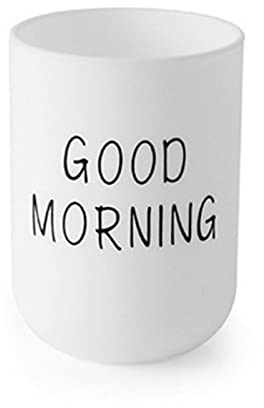 ALEOHALTER Toothbrush Holder, Good Morning Cup Toothbrush Cup, Home Travel Bathroom Washing Toothpaste Holder Plastic Tumbler Cup(White)