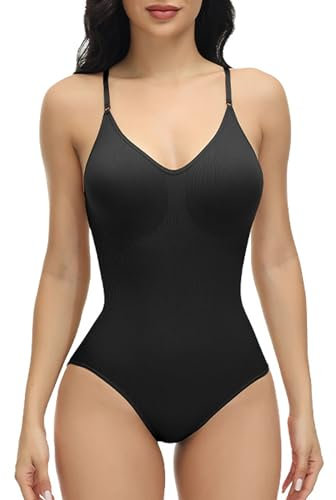 DAILISHA Shapewear Damen Body Stark Formend，Body Shaper Damen, Hohe Elastizität Bodysuit Women Shapewear, Taillenmieder Shaping Miederbody und Verstellbarer Schultergurt (Schwarz, S)