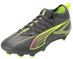 Puma - Ultra 5 Play MG JR, Zapatillas de fútbol Unisexo, Matte Aged Silver-Yellow Alert-Puma Aged Silver,