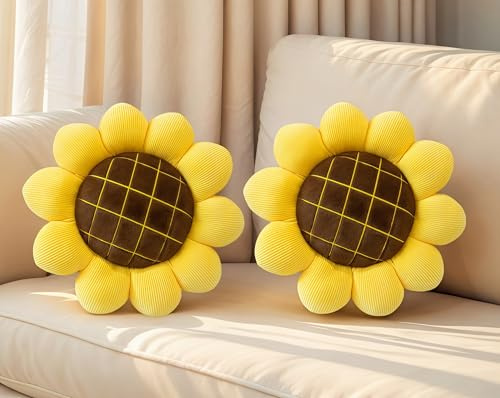 FSRONGXI Cuscino a forma di girasole, cuscino floreale, cuscino da terra, forma di fiore, adorabile cuscino da seduta, decorazione per casa e auto (39 x 39 cm), 2 pezzi