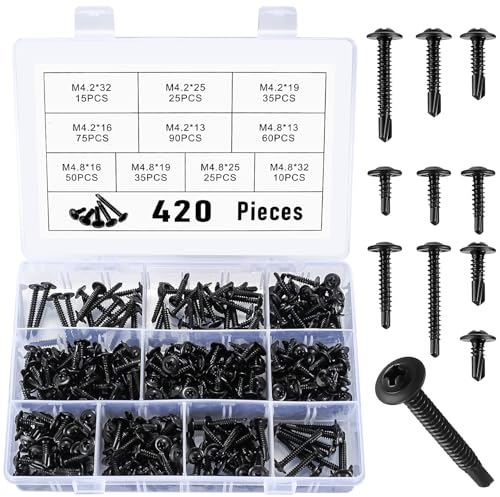 420 Pcs M4.2 M4.8 Vis Autoperceuses, Autotaraudeuses à Tête Phillips et Cruciforme, Autoperforante à Tête Bombée, pour Métal, Bois et Plastique
