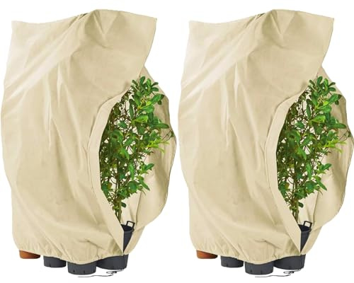 Tessuto Non Tessuto per Piante 240 x 200 cm 2 Pezzi, 80 g/m², Telo per Piante Inverno Antigelo, Telo Copri Piante Inverno, Antivento e Antigelo con Cerniera e Cordoncino, Facile da Installare