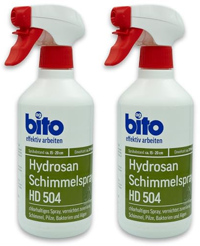 Hydrosan Schimmelspray 2x 500 ml - Profi Schimmelentferner zur Bekämpfung von Schimmel, Pilzen Chlorhaltiges Spray EXTRA STARK entfernt Schimmel langfristig EINFACHE ANWENDUNG (2x 500ml)