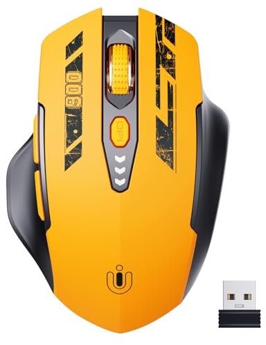 Uineer kabellose Maus, [Verbessert] Mit visueller Batterieanzeige, 2.4G USB Ergonomische Maus kabellos, 4 einstellbare DPI-Stufen,PC Wireless Mouse für Büro- oder Gaming,Gelb