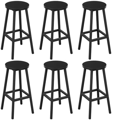 Klihome Barhocker 6er Set, Barstühle mit Metallgestell, Bar Hocker rund, Küchenstühle mit Fußstütze, Tresenhocker 150 kg belastbar, für Bar Kücheninsel Esszimmer, Schwarz, K0007BH-6