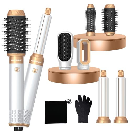 Atopskins Air styler 6 in 1 Hair Styler mit 1000W Rundbürste, Warmluftbürste, Föhnbürste, Haartrockner, Lockenwickler, Glättbürste, Hairstyler Airstyler für Alle Haartypen, Trocknen, Glätten, Locken