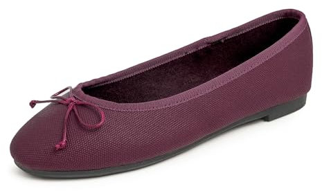 Feversole Women's Fashion Round Toe Ballet Flat Pumps Comfort Bow Tie Dolly Shoes Burgundy Texture Vegan Leather UK 5.5