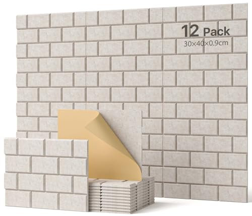 Soundsbay Akustikplatten selbstklebend 12 Stück, Schallschutz Wand Rechteckiger Ziegeltyp Schallschutzplatten, Akustikpaneele für Akustische Behandlung und Wanddekoration 30x40x0.9cm (Beige)