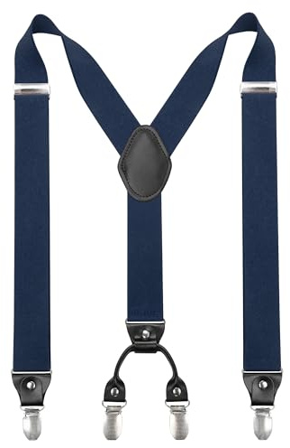 JEMYGINS Bretelle da uomo larghe 3,5 cm con 4 bretelle clip a forma di Y, elastiche e regolabili in lunghezza, Blu marino, M