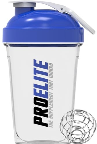 PROELITE Botella mezcladora de proteínas de 500 ml con botella mezcladora transparente con bola mezcladora de acero inoxidable, tapa abatible a prueba de BPA y fugas, sin olor, apta para temperatura
