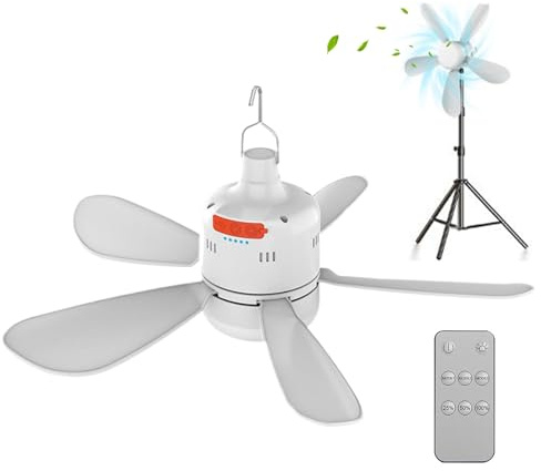Dorugage Tent Ceiling Fan - Outdoor Gazebo Fan with Light and Remote Control,Adjustable Speed, Rechargeable Cooling Device for Pergola RV