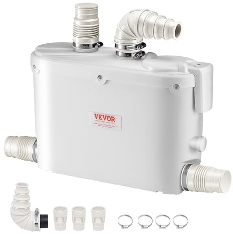 VEVOR Pompe de Macération, 500 W, Pompe Macérateur d'Égout avec 4 Entrées Eau, 110 L/min, Hauteur Refoulement 8 m, Élimination Eaux Usées pour Cuisine, Sous-sol, Douche, Évier, Buanderie, Baignoire
