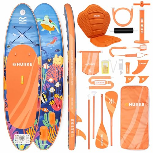 HUIIKE Tabla Paddle Surf Hinchable con Accesorios Incluidos, Remo, Quillas, Inflador. Stand Up Paddle Board Gran Estabilidad y Resistencia. Convertible en Kayak 305-365 cm, Soporta 130-170 kg