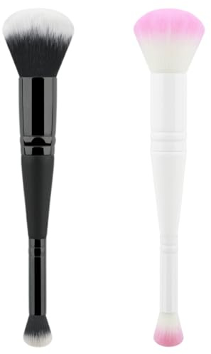 2 Pcs Brochas de Maquillaje Duo End, Pincel de Rubor Líquido de Camuflaje, Brocha de Maquillaje en Polvo, Ideal para Aplicar y Mezclar Colores en las Mejillas, Cerdas Suaves y Densas