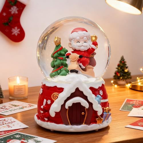Schneekugel Weihnachten mit Musik Licht Weihnachtliche Schneekugeln Weihnachtsdeko Spieluhr Weihnachten 13,5X 8cm Kugel 6,5 cm Weihnachtsmann Weihnachtsdekoration