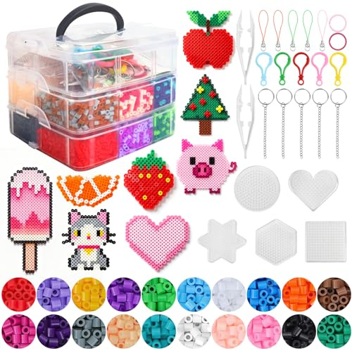 Set Perline da Stirare, 10000 Pezzi 20 Colori Perline a Fusione Con Custodia, 5mm Kit Creativo Fai da Te Con Piastre, Modelli E Accessori per Artigianali Fai Da Te Per Bambini Giochi Creativi