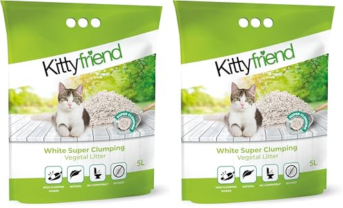 Kittyfriend - Arena para Gatos Ultra Aglomerante | Pellets Blancos de procedencia Vegetal | Neutraliza olores | De Material Ligero para una Limpieza más Sencilla | 5L de Capacidad (Paquete de 2)