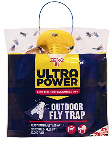 Zero In Ultra Power Outdoor Fly Trap Disposable, Resealable, Outdoor Use, Holds up to 20,000 Flies, Yellow