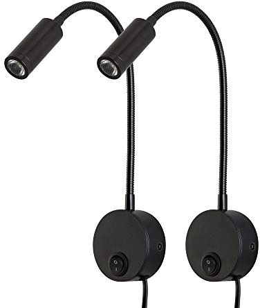Agese Reading Lamp Wall Sconces Light LED 3W Warm White 3000K Plug for Reading Books (Black 2pcs 3000K Cord)