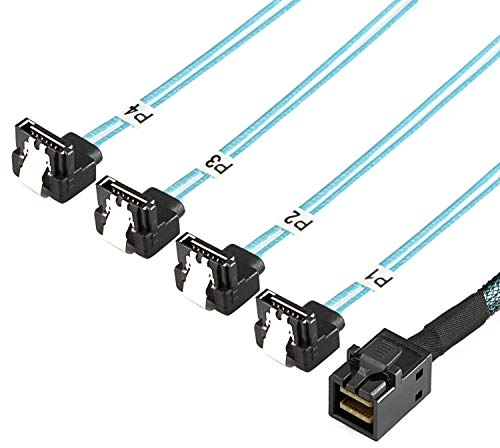 YIWENTEC Interne HD Mini SAS (SFF-8643 Host) auf 90 Grad 4 SATA (Target) Festplattenkabel (8643 SATA 90 Grad 1M)
