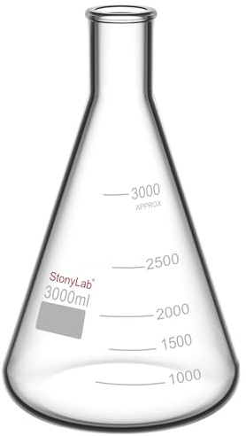 stonylab 1-Pack Glass Heavy Wall Narrow Mouth Erlenmeyer Flasks with Heavy Duty Rim (3000 ml)