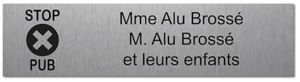 Mygoodprice Placa grabada para nombre buzón Stop PUB autoadhesivo 10x2,5cm personalizado 1 a 3 líneas Alu cepillado