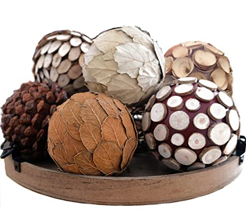 CIR OASES Decorative Balls for Centerpiece, 6 PCS 3.5 Inch Natural Tone Bowl & Vase Fillers for Home Decoration, Dough Basket Fillers