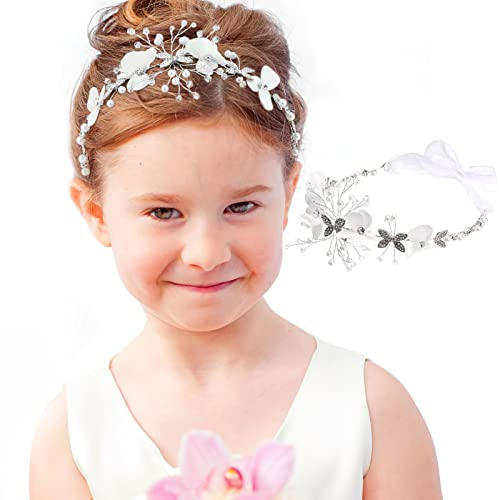 HOWAF Haarschmuck Kommunion Mädchen, Blume Haarschmuck Blumenmädchen Kopfschmuck Kommunion, Weiß Blume Kopfschmuck Kristall Hochzeit Haarbänder für Erstkommunion Hochzeit Blumenmädchen, A