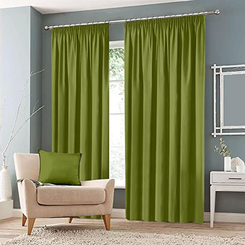 Pencil Pleat Blackout Curtains Thermal Drapes 2 Insulated Panels Light Noise Reduction for Bedroom Nursery[Green, 90 Wide x 90 Drop]