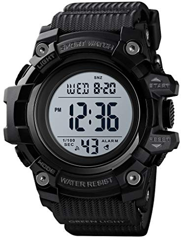 FeiWen Hombre Simple Relojes Impermeable Outdoor Sport Militar Deportivo LED Electrónica Digitales Multifuncional Alarma 12H/24H Plástico Reloj de Pulsera con Goma Correa
