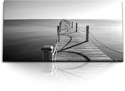 Paul Sinus Kunstdruck Bilder 120x60cm Schwarz Weiß Fotografie Holzsteg Meer Horizont Grau