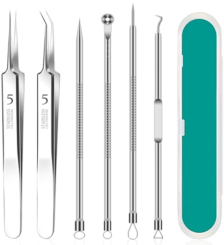 Mitesserentferner Set, 6-Teilig Edelstahl Pickelentferner Mit Transparenter Box, Blackhead Remover Für Mitesser, Akne, Milien Und Andere Hautunreinheiten