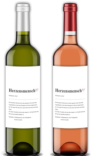 Lineo® 2er Set Flaschenetiketten Aufkleber Definition Geschenk für alle handelsüblichen Weinflaschen & Biere; Mitbringsel zu jedem Anlass oder Dankesgeste (Herzensmensch)