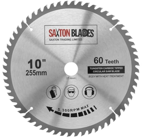 Saxton TCT Circular Wood Mitre Saw Blade 255mm x 60T x 25.4mm Bore fits Evolution Rage Saws