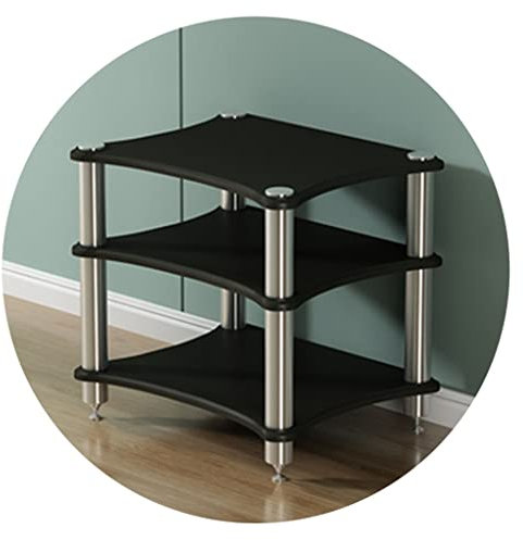 Moderno estante de audio HIFI negro con patas que absorben los golpes, gabinete de audio de 3 niveles para componentes de video, solución de almacenamiento multicapa