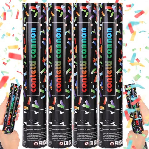 Mineup 4* Konfettikanone, 30cm Konfetti Popper Papier, Party Popper, 5-8m Effekthöhe, Konfetti Shooter, Abbaubar, Confetti Kanone für Geburtstage, Hochzeiten, Karneval, Party(Bunt)