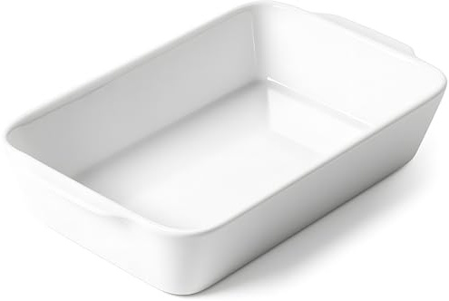 HOMBENE 1.2 QT White Casserole Dish,Small Ceramic Baking Dish, Lasagna Pan for Oven, Bakeware for Baking, Microwave Oven Safe, Kitchen Decor, Dinner Party (5.9 x 10.2)