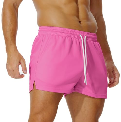 AIMPACT Mens Short Shorts 3 Inch Mesh for Gym with Pockets NeonPink-M