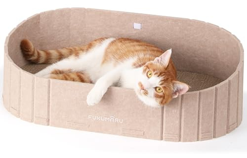 FUKUMARU Rascador para Gatos – Cartón para rascar de 61 cm en Forma de sofá, Cama Reversible para Gatos, Almohadillas de rascar Redondas de Fieltro y cartón, Beige.