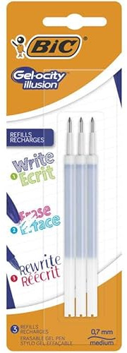 BIC Illusion Stylo effaçable Recharges compatibles avec encre thermosensible et effaceur d'encre - Bleu - Lot de 3