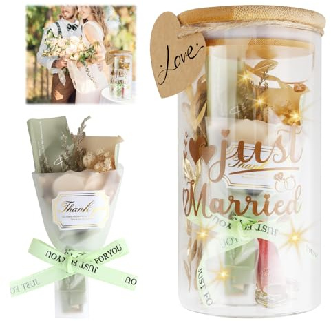 Wriligel LED Light-Up Wedding Bottle, Wedding Gifts for Bride and Groom, with Dried Flower Bouquet LED String Lights and Heart Pendant, Romantic Decoration and Unique Gift for Newlyweds
