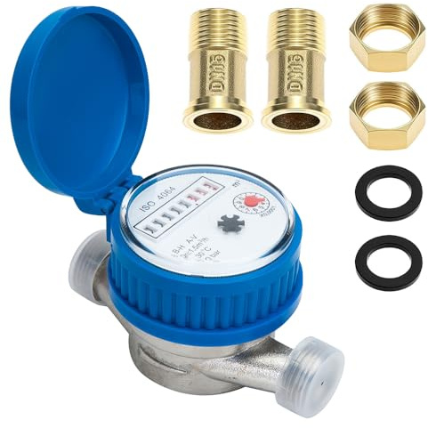 XUXLEKK Contatore Acqua Da Giardino 1/2 Pollici,Contatore Acqua Fredda con Coperchio Protettivo E Collegamento In Ottone,Contatore Dell'acqua Fredda Calibrato Per Uso Domestico,ContatoreAcqua Esterno