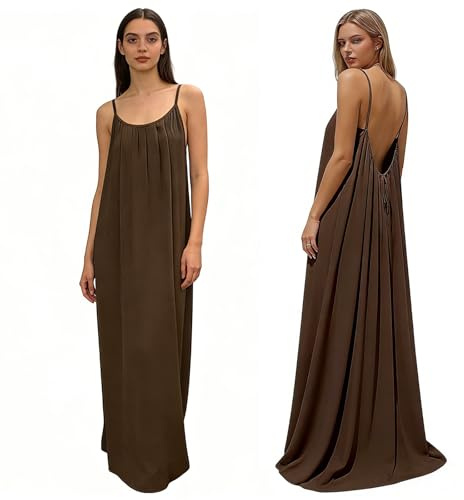 Ashloter Backless Cami Ladies Summer Dress for Women UK Maxi Lounge Long Dresses Flowy Casual Sundress for House Beach Vacation Holiday Outfits Clothes