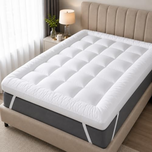 Mattress Topper Double Bed 10cm Thick Extra Deep Hotel Quality Soft Supportive Breathable Comfortable Quilted Double Mattress Bed Topper with Secure Elasticated Straps for Better Sleep