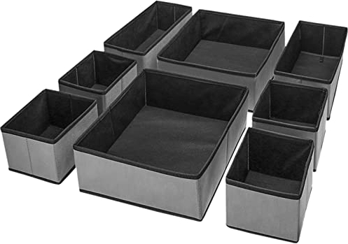 Puricon 8er-Set Aufbewahrungsbox Stoff Schubladen-Organizer Ordnungssystem für Kleidung faltbare Aufbewahrungskisten Set Boxen für Kleiderschrank Schlafzimmer -Grau